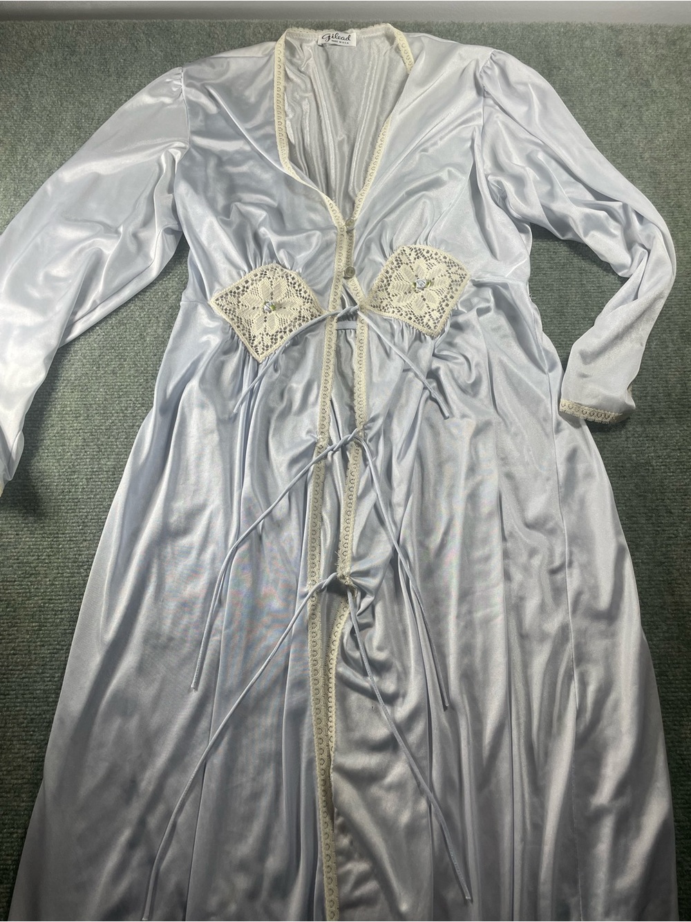 Gilead Pale Blue Satin Robe with Cream Lace Accents